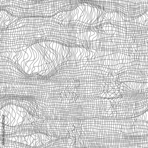 Neutral elegant line art pattern fishnet, seamless texture design. Torn tights in grid, lattice, wavy, lace, fishing net vector illustration. Minimalistic modern design, simple black lines grid