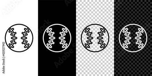 Set line Baseball ball icon isolated on black and white,transparent background. Vector