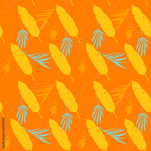 Trendy Tropical Vector Seamless Pattern. Elegant Male Shirt Female Dress Texture. Dandelion Feather Banana