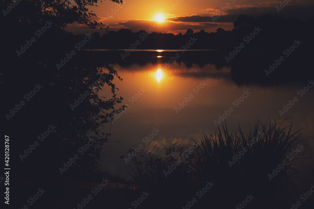 summer sunset on a lake in bavaria ingolstadt