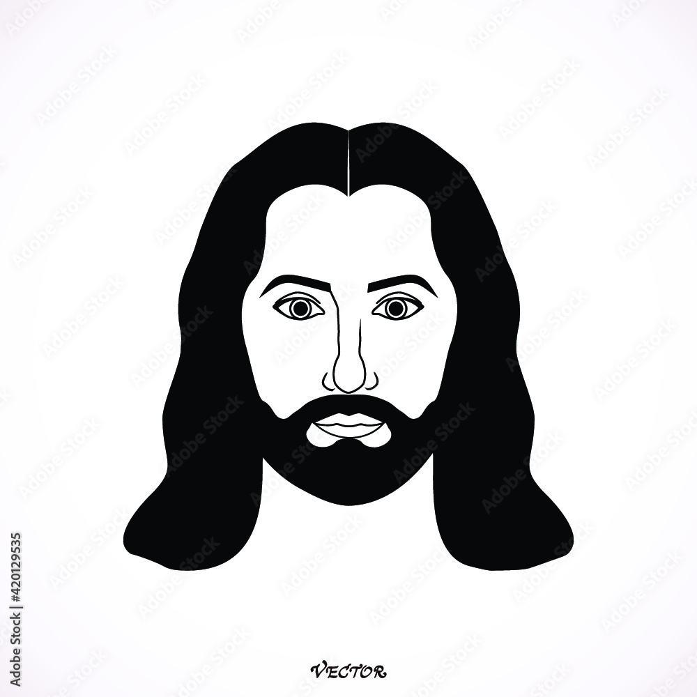 Vector Face of Jesus on white background. Flat design, vector. Vector Face of Jesus on white background. Flat design, vector.