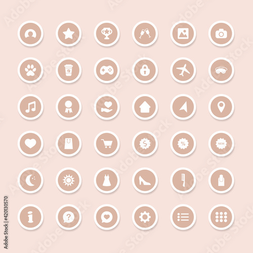 A set of icons on different themes for website design, applications, and social media design.