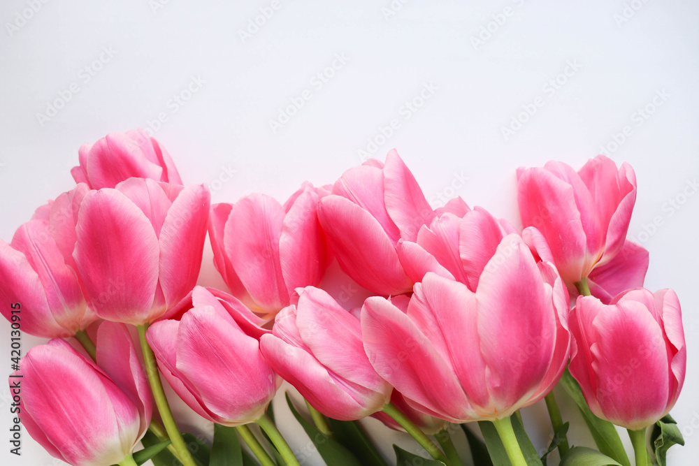 greeting card design. spring bouquet. beautiful large bouquet of tulips and space for text greeting card design. spring bouquet. beautiful large bouquet of tulips and space for text