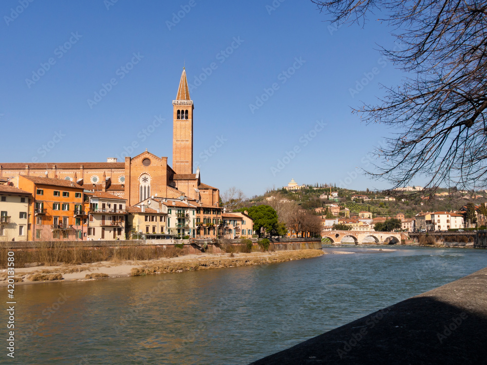 Panorama of the old city of Verona, view on Sant'Anastasia church near the 