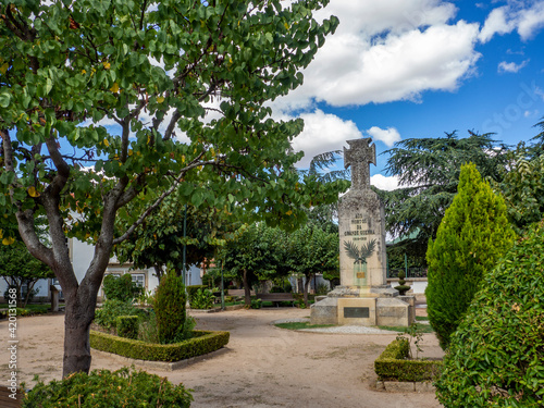 Public garden and Monument to the fallen of the Second World War in the historic city of Almeida, Portugal