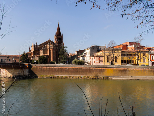 Panorama of the old city of Verona near the Church of 