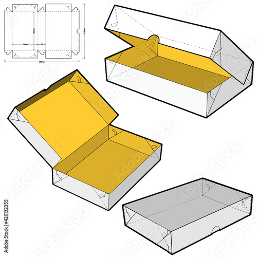 Self-assembling Folding Box. Ease of assembly, no need for glue (Internal measurement 15x10x3cm). The .eps file is full scale and fully functional. Prepared for real cardboard production.