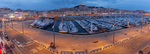 Marseilles. Panoramic view of the old port and the city embankment.