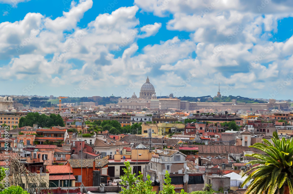 Rome cityscape with dome of St. Peter's basilica in Vatican