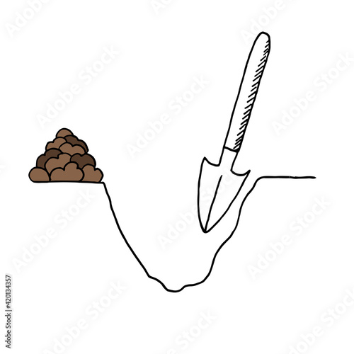 The silhouette of a hole dug in the ground with a shovel. Preparing the soil for planting. A plot of land with a trench.Illustration of gardening, earthworks. Flat vector on a white background.