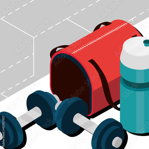 sport bag barbell bottle