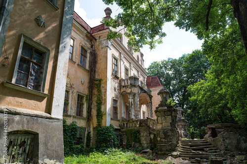 Old  palace of Archbishops in park. Obroshino village near Lviv city. Ukraine. © anatoliil