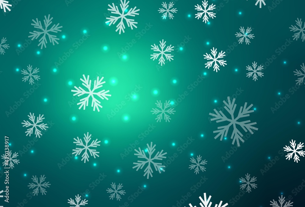 Light Green vector background with beautiful snowflakes, stars.