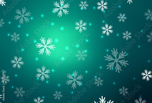 Light Green vector background with beautiful snowflakes, stars.