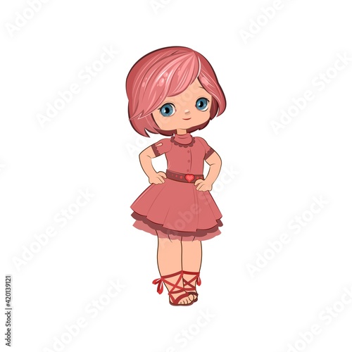 Little girl. Vector isolated illustration. Beautiful fashionable child. Flat cartoon style