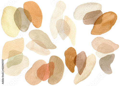 Watercolor abstract shapes illustration. Trendy Forms Print. Neutral minimal overlapping shapes.
