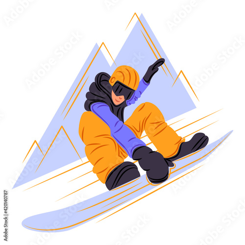 Vector snowboarder in shadow of sharp lines style