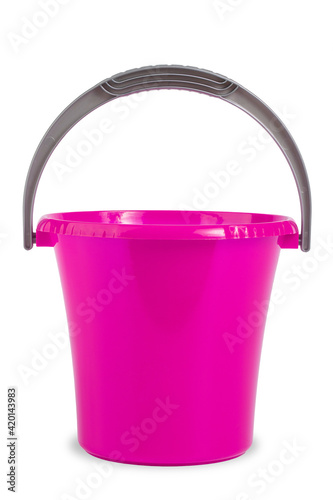 plastic color bucket with round handle, isolate on white background