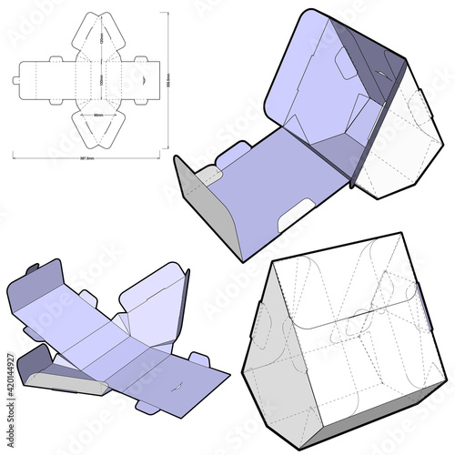 Triangular Self Assembly Packaging and Die-cut Pattern. Ease of assembly, no need for glue. The .eps file is full scale and fully functional. Prepared for real cardboard production.