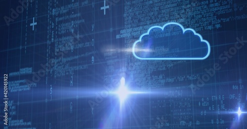 cloud icon with blue technology matrix background