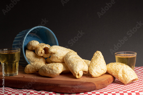 Delicious traditional Brazilian food know as pururuca and beer.