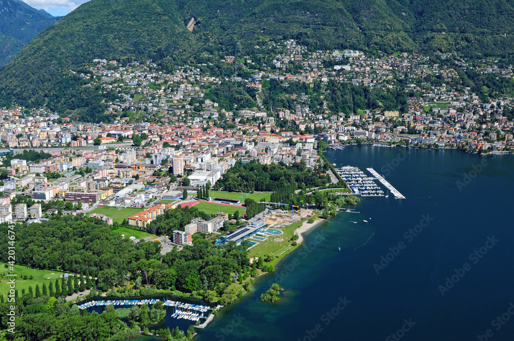 South Switzerland: Airshot from Lido in Locarno where the film festival takes place