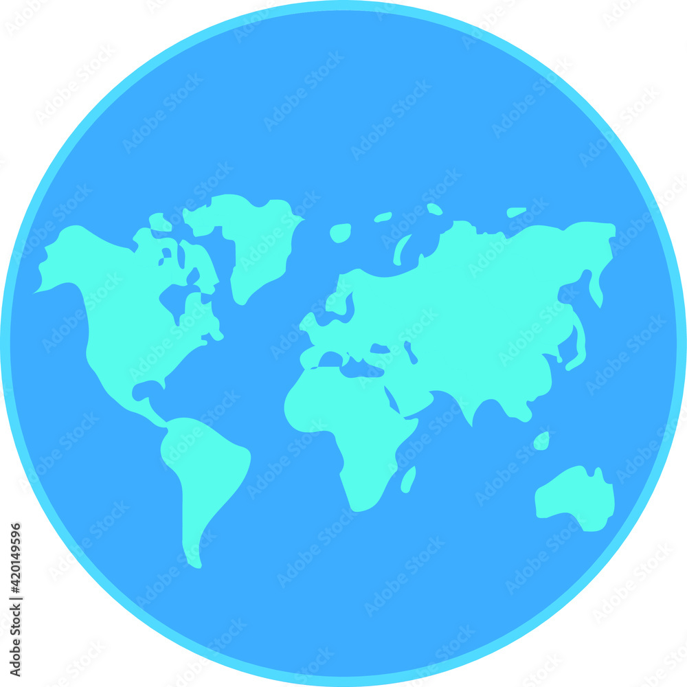 Blue world map icon. Blue globe vector 