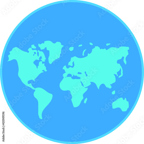 Blue world map icon. Blue globe vector 