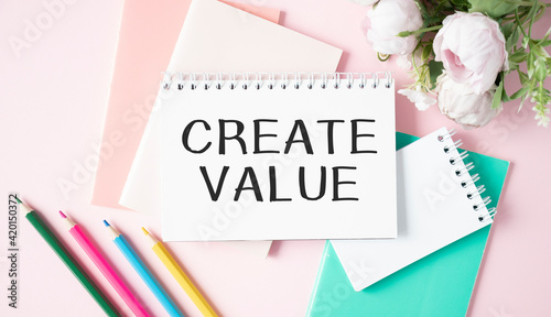 CREATE VALUE concept. Text on a white page.