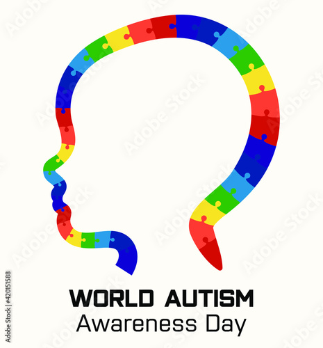 Autism Awareness Day. Colorful  puzzle profile of a boy. Concept stock vector	