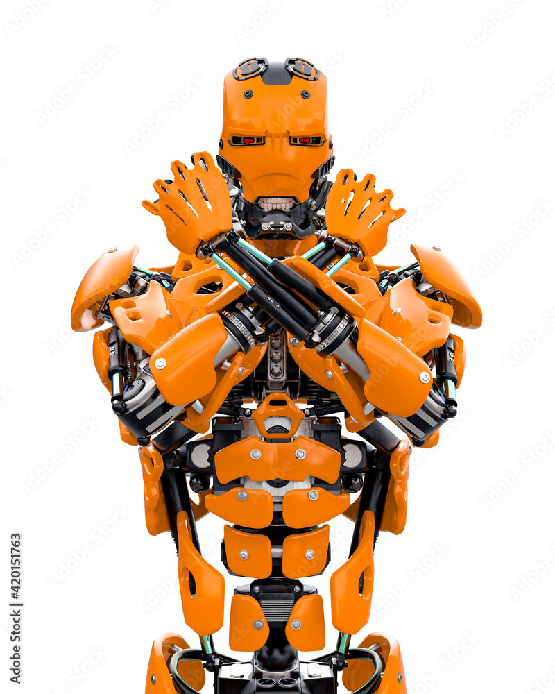 master cyber robot is doing a power pose