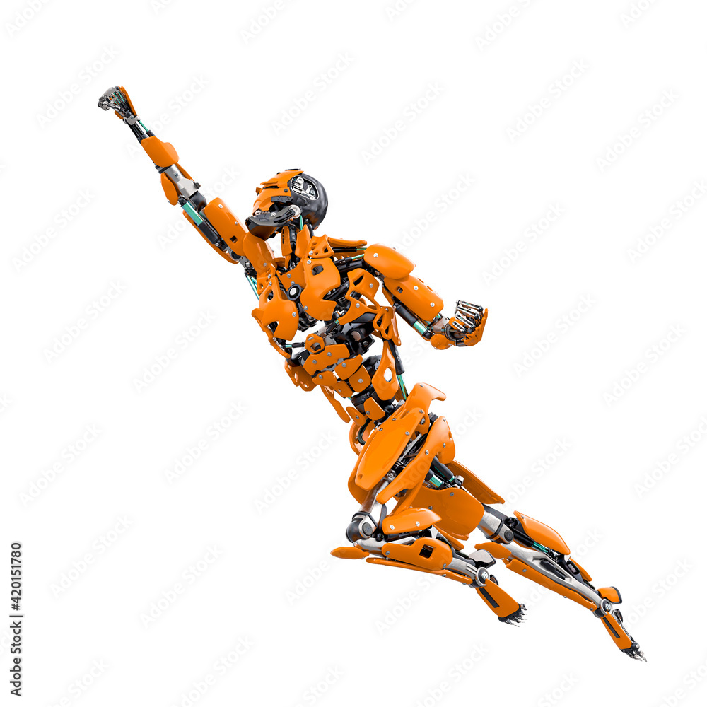 master cyber robot is flying up