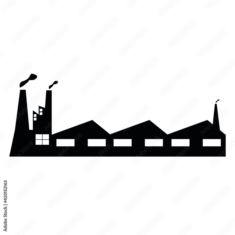 Factory vector. Industrial building icon. Black factory symbol