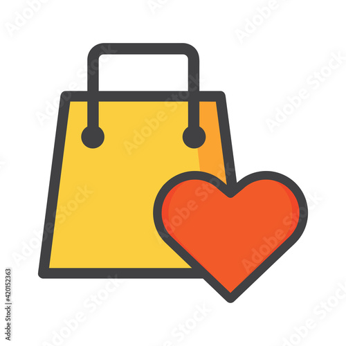 shoping bag illustration. shoping bag with love icon. can use for, icon design element,ui, web, mobile app.