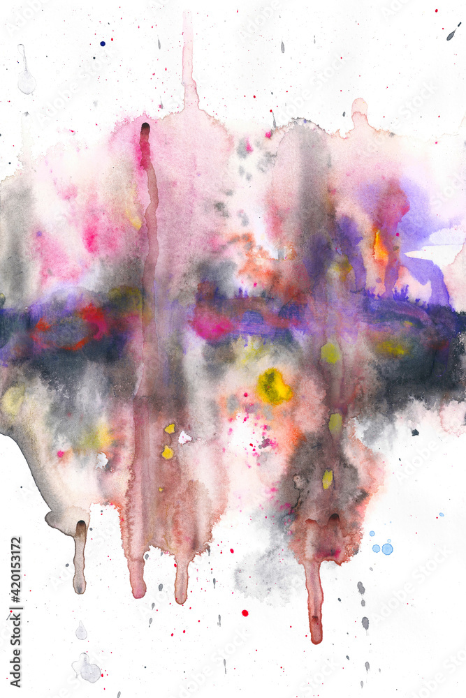 Abstract watercolor painting with pink, purple and orange colors