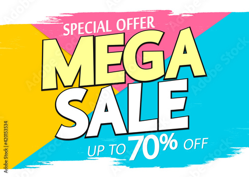 Mega Sale 70% off, poster design template, special offer, vector illustration