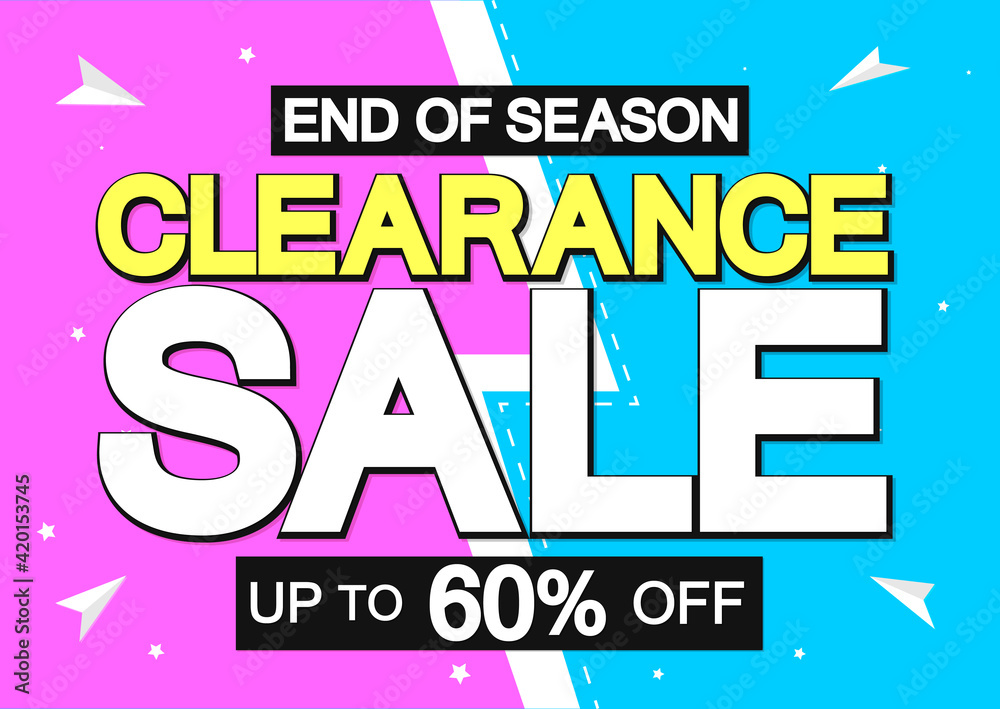 Clearance Sale 60% off, poster design template, great offer banner, vector illustration