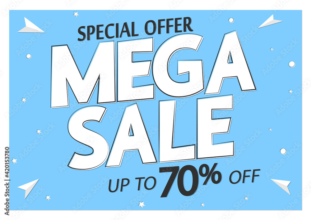 Mega Sale 70% off, poster design template, great offer banner, vector illustration