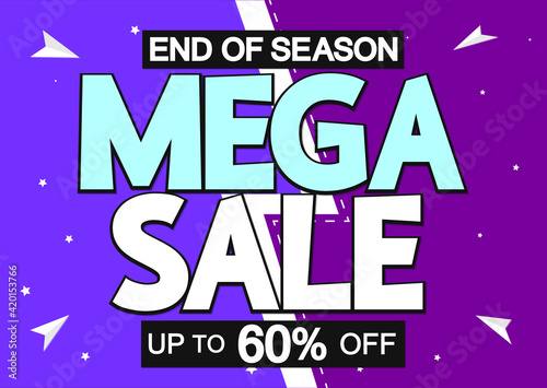 Mega Sale 60% off, poster design template, great offer banner, vector illustration