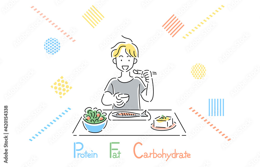 ダイエット Pfcバランス 食事をする人物 男性 イラスト Stock Illustration Adobe Stock ダイエット Pfcバランス 食事をする人物 男性 イラスト Stock Illustration Adobe Stock