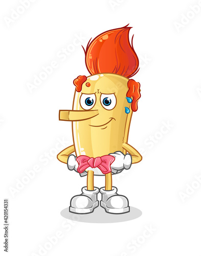 paintbrush lie like Pinocchio character. cartoon mascot vector