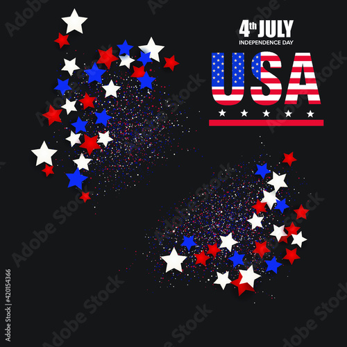  America USA 4th of July greeting card with brush stroke background in United States national flag colors and hand lettering text Happy Independence Day. Vector illustration Fourth of July Independenc