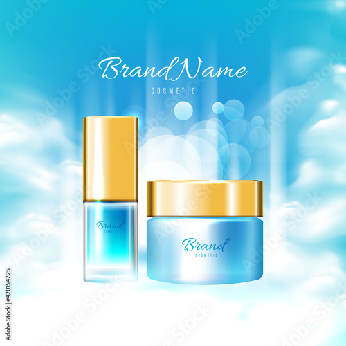 Realistic blue cosmetic ad poster