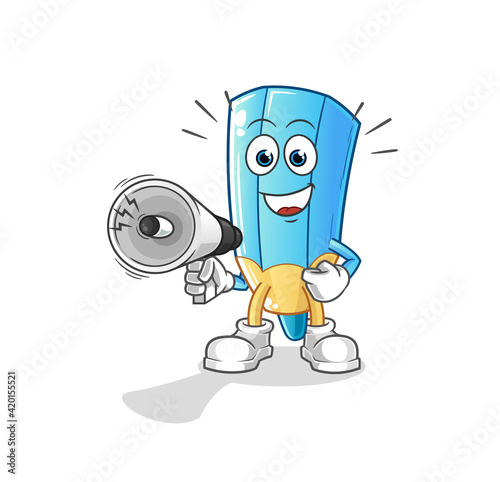 coloring pencil holding hand loudspeakers vector. cartoon character