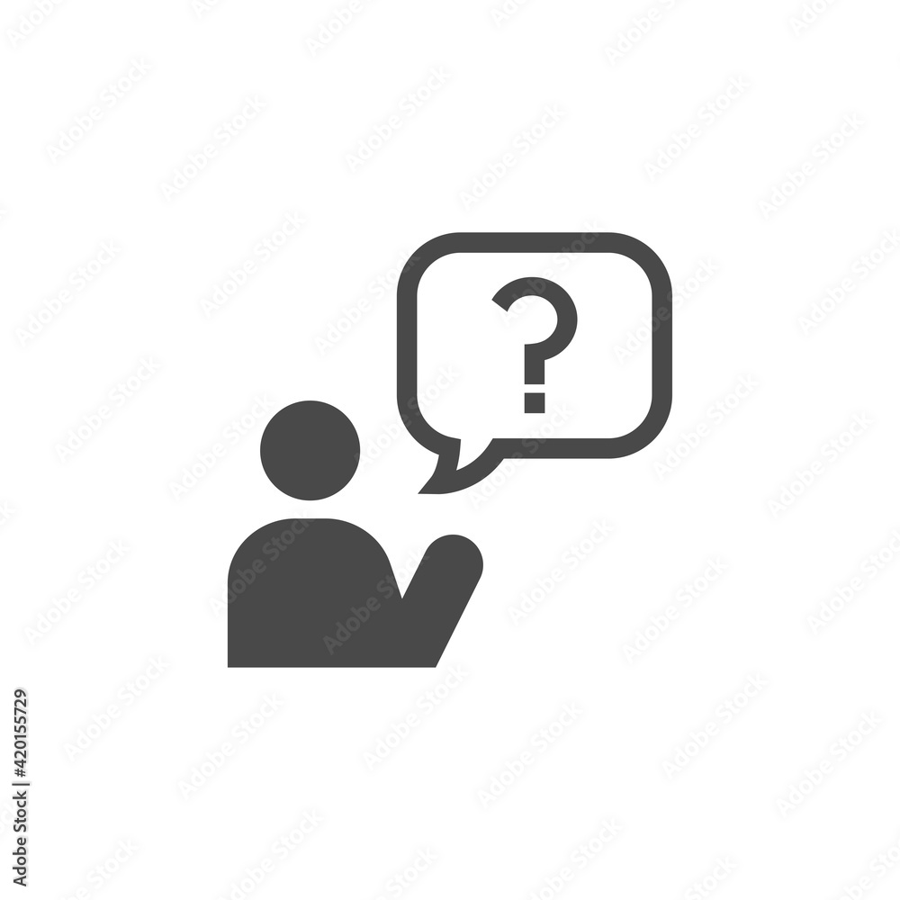asking a question icon, vector black illustration