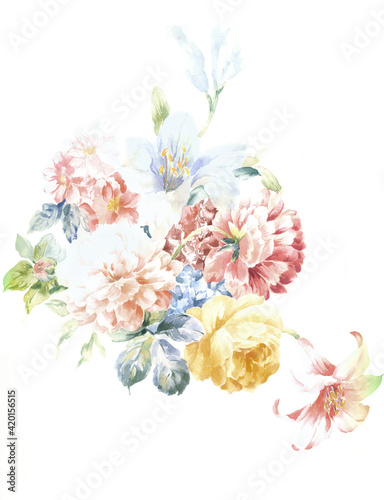 
Flowers watercolor illustration.Manual composition.Big Set watercolor elements，Design for textile, wallpapers，Element for design,Greeting card