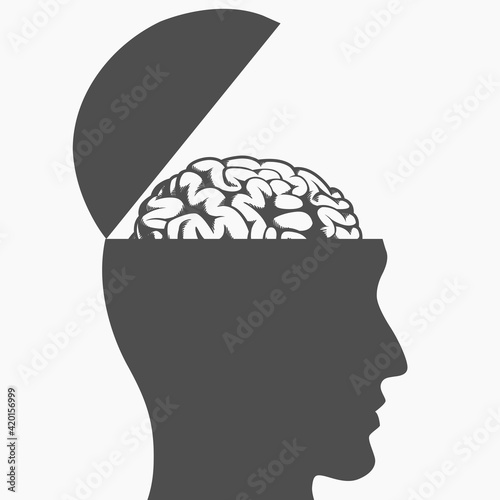 Silhouette brain inside open head drawing