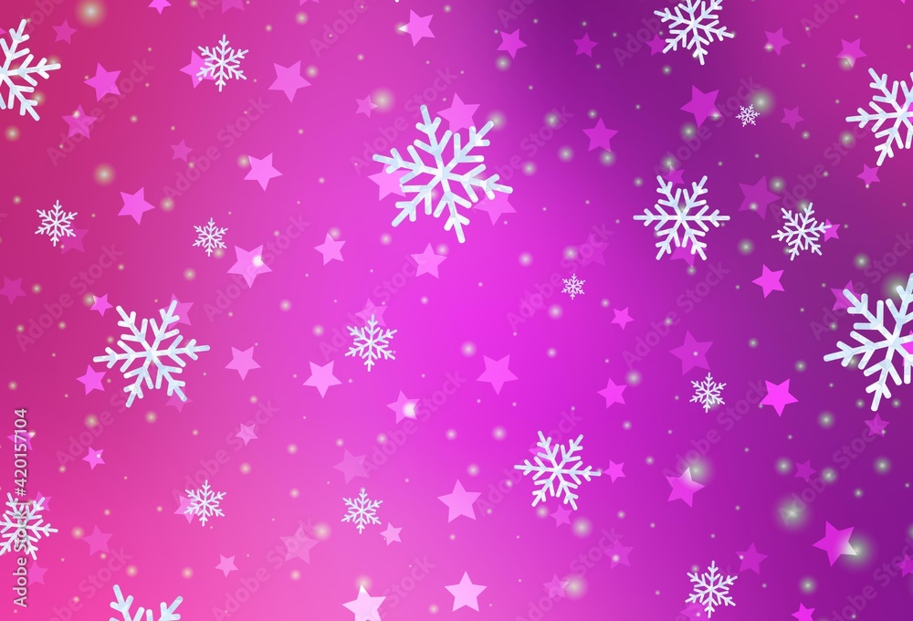 Light Pink vector background with xmas snowflakes, stars. Light Pink vector background with xmas snowflakes, stars.