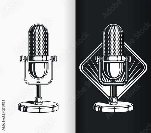 Silhouette vintage radio podcast old microphone