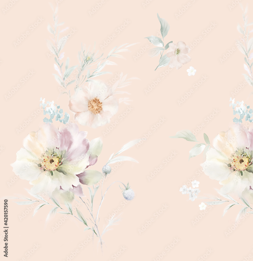 
Flowers watercolor illustration.Manual composition.Big Set watercolor elements，Design for textile, wallpapers，Element for design,Greeting card